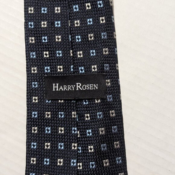 Harry Rosen Square Geometric Pattern Tie Blue Silver Silk - Picture 5 of 7
